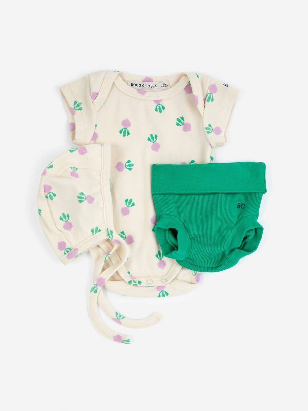 NEW BOBO CHOSES baby pixel sugar beet all over gift set in white
